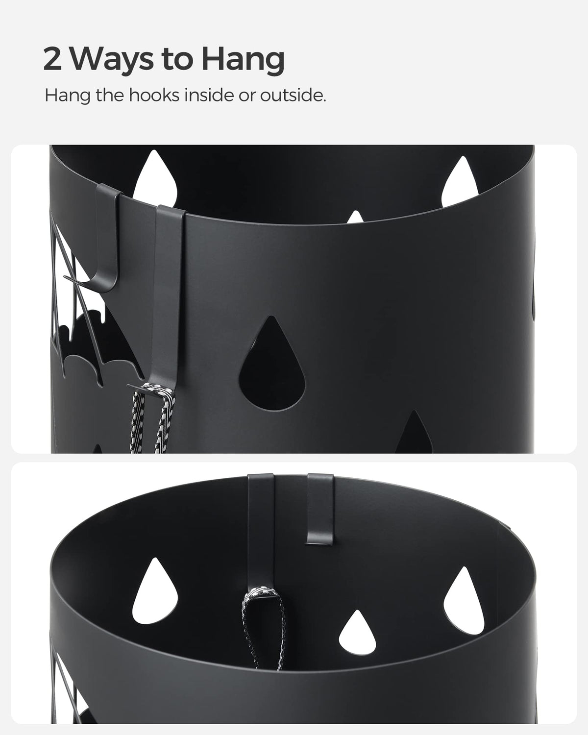 SONGMICS umbrella stand detachable drip tray collects water for easy maintenance.