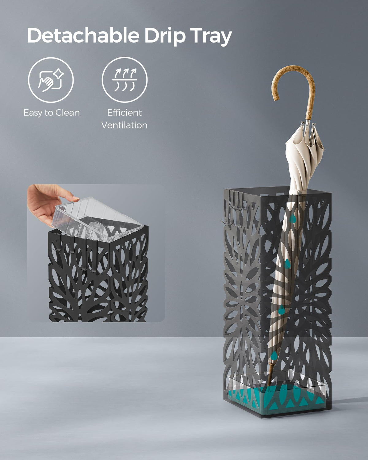 Songmics umbrella stand hollow design promotes fast air drying