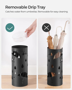 SONGMICS umbrella stand round-base design blends in and saves floor space.