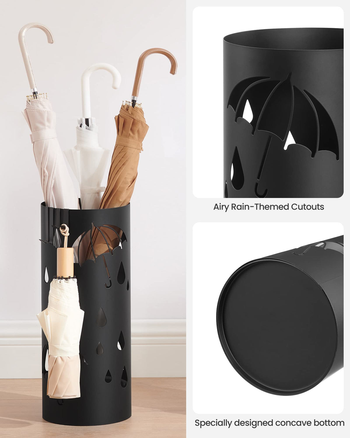 SONGMICS umbrella stand rust-resistant coating guards against wear and keeps a pristine look.