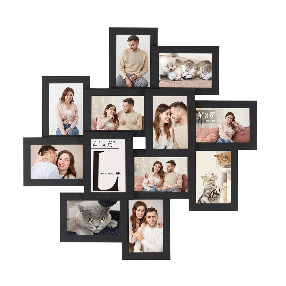  Songmics URPF22BK collage wall display organizes memories in a stylish 12-frame layout.
