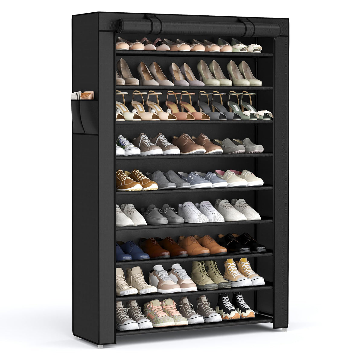 SONGMICS URXJ36HV1 dustproof cover keeps shoes protected and clean.