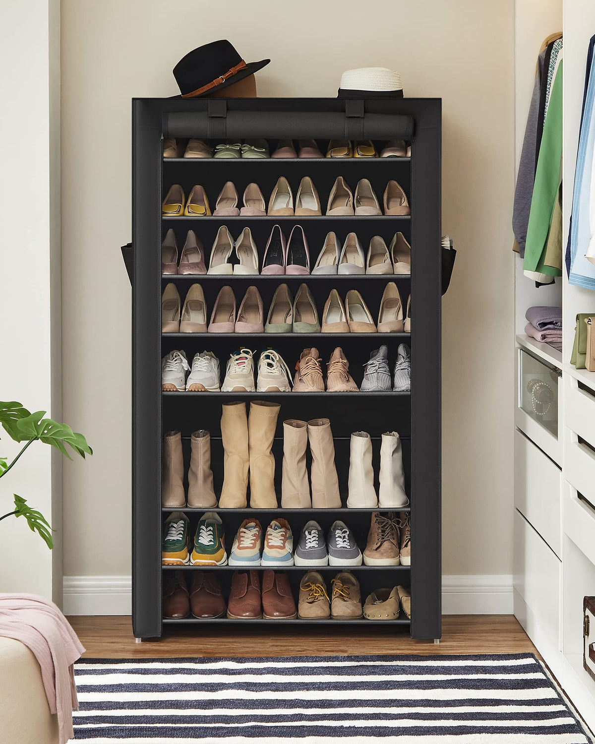 SONGMICS URXJ36HV1 side pockets organize polishes and small essentials.
