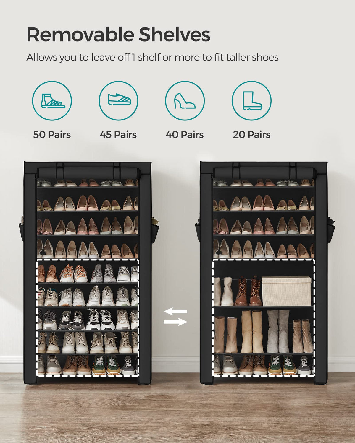 SONGMICS URXJ36HV1 sturdy tiers provide reliable shoe storage.