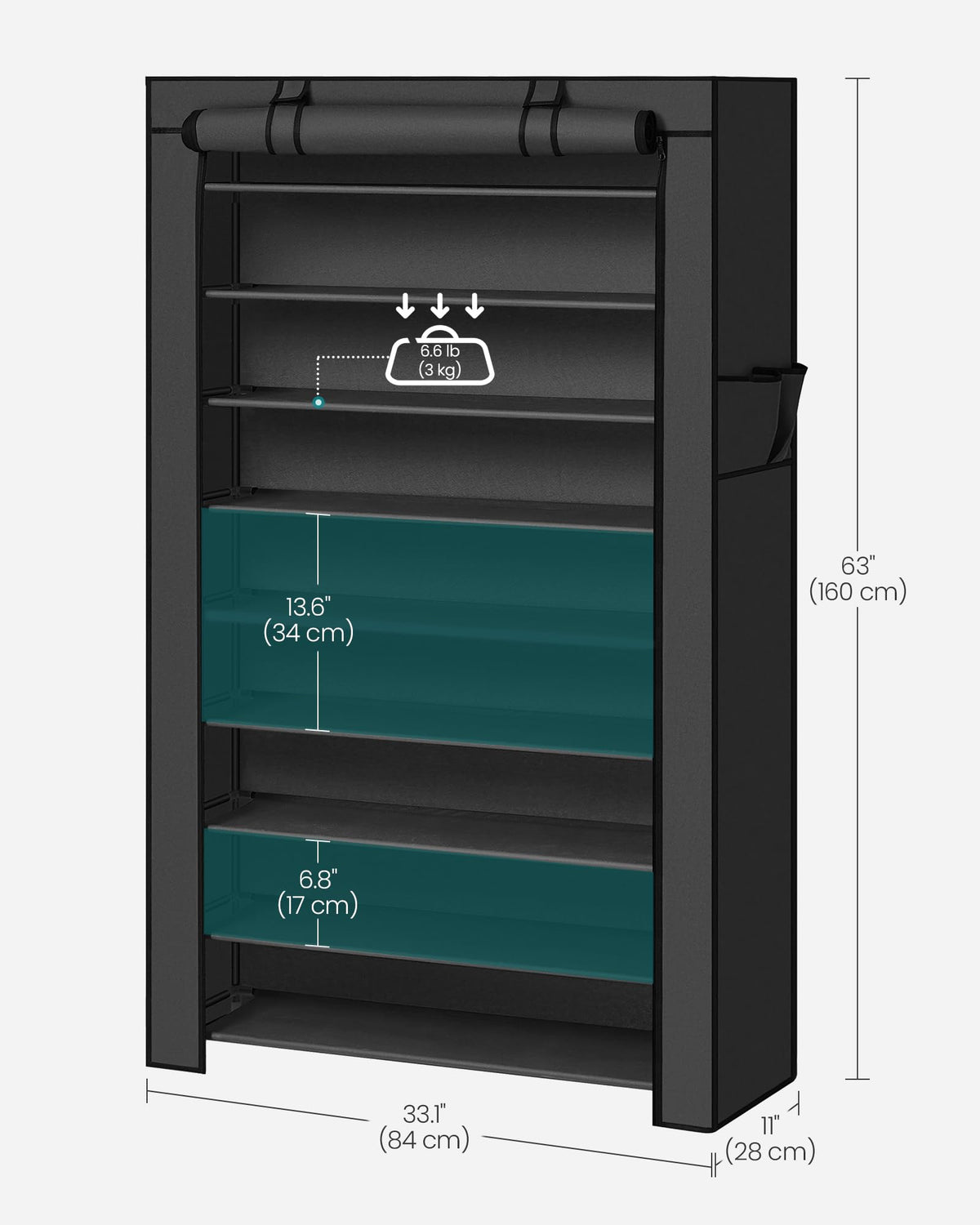 SONGMICS URXJ36HV1 water-resistant shelves for easy cleaning.