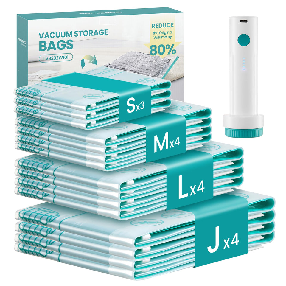 Songmics vacuum storage bags in action with pump for quick sealing