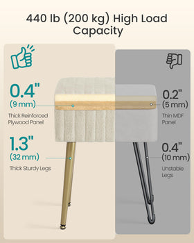 SONGMICS vanity stool adjustable feet protect floors and ensure level stability.