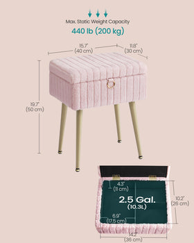 SONGMICS vanity stool adjusts feet to stay level on uneven floors.