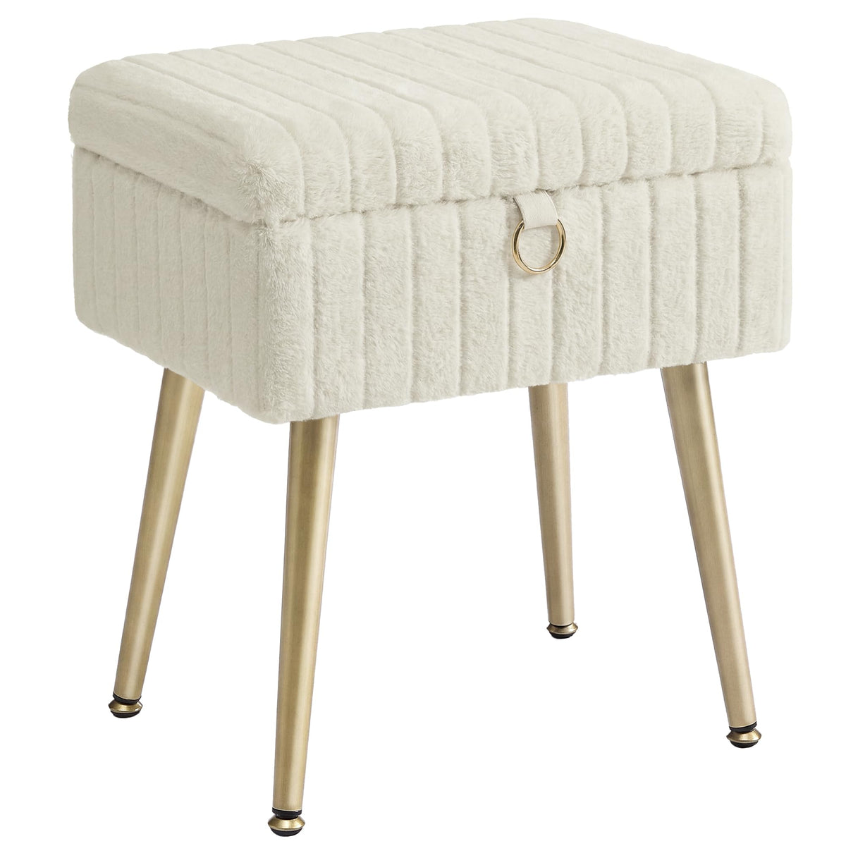 SONGMICS vanity stool in cappuccino beige with faux fur, inviting comfort during grooming sessions.