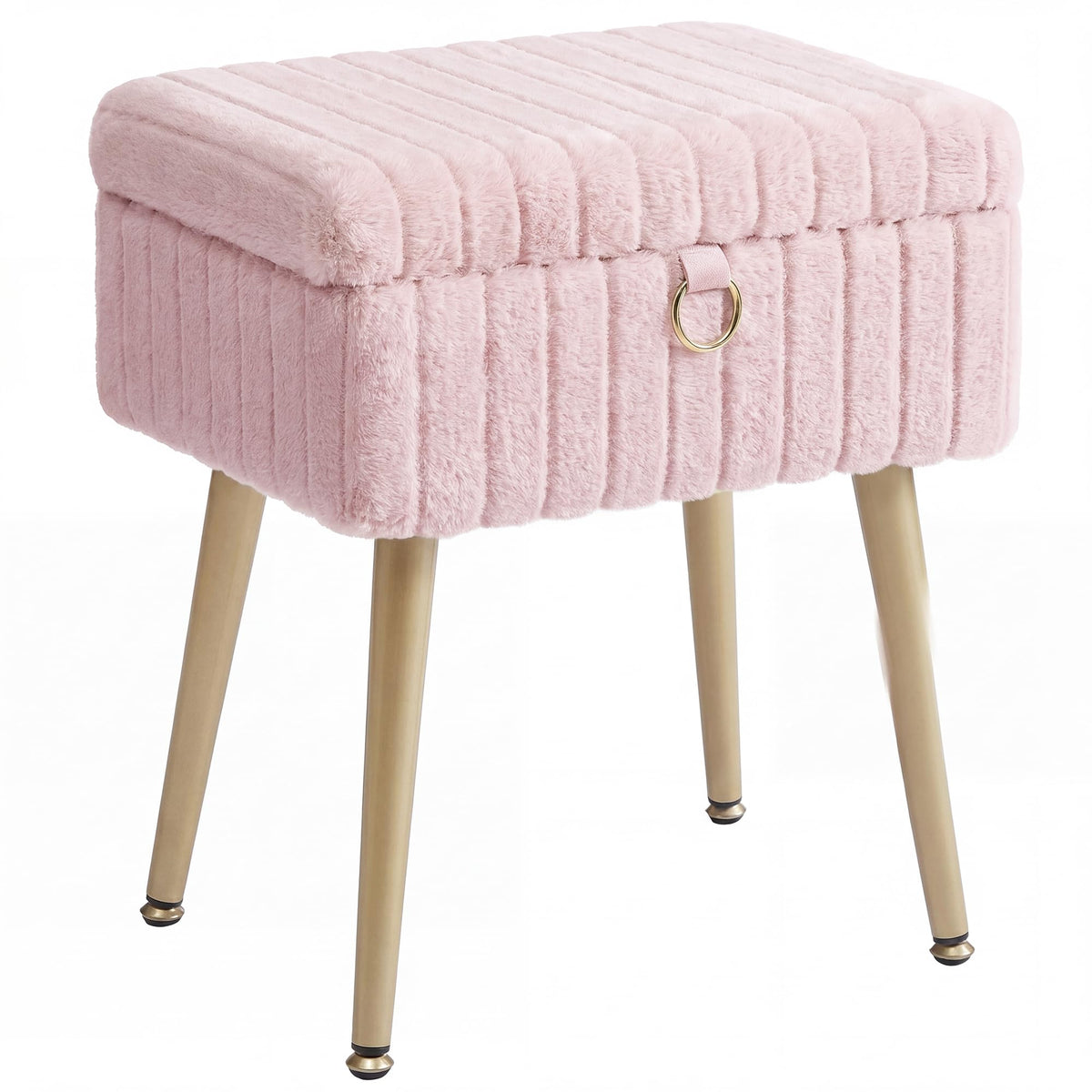 SONGMICS vanity stool with soft faux fur surface for comfortable makeup sessions.