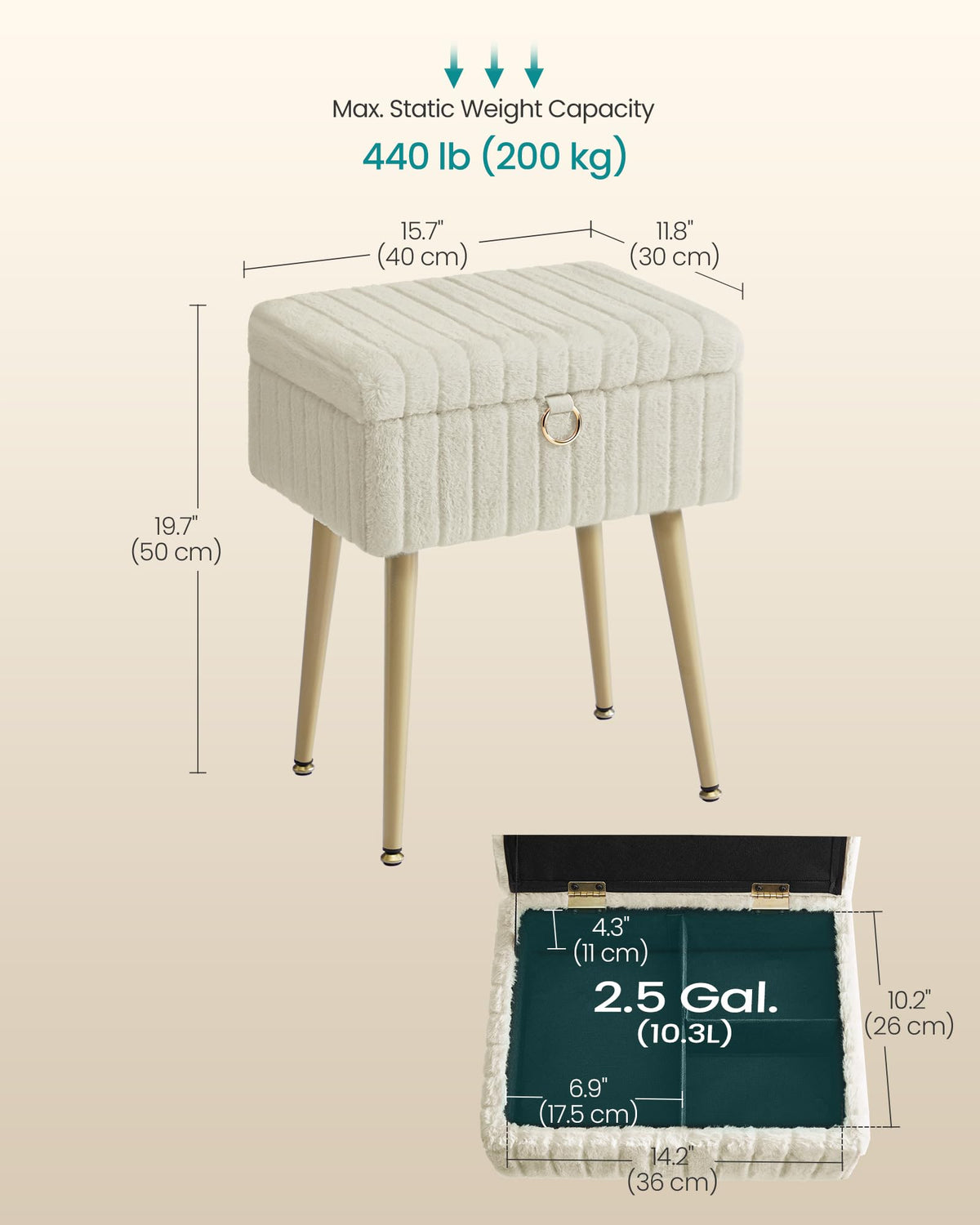 SONGMICS vanity stool large seat fits under most vanities for easy storage.