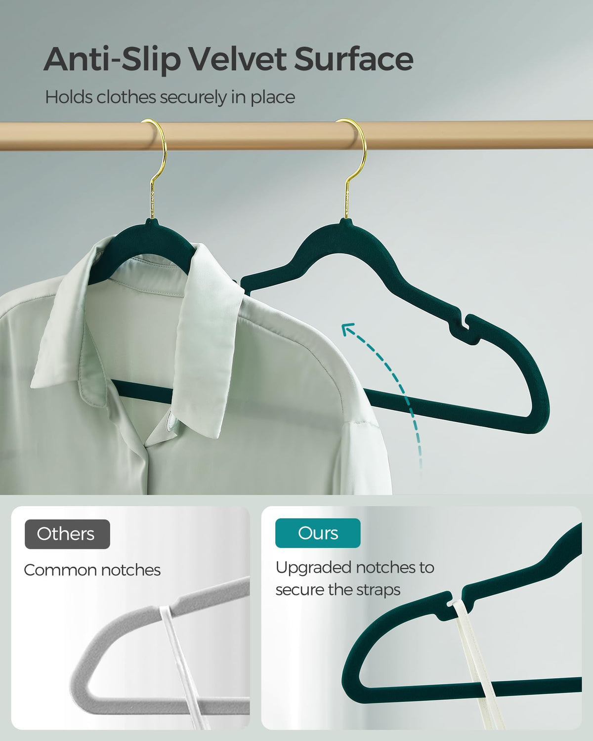 SongMics velvet hangers are ultra-thin to maximize closet space.