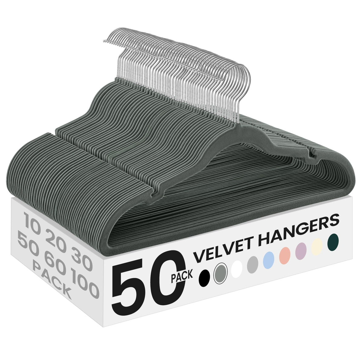 Songmics velvet hangers 50-pack front view highlighting slim profile for closet space.