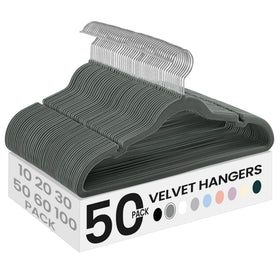 Songmics velvet hangers 50-pack front view highlighting slim profile for closet space.