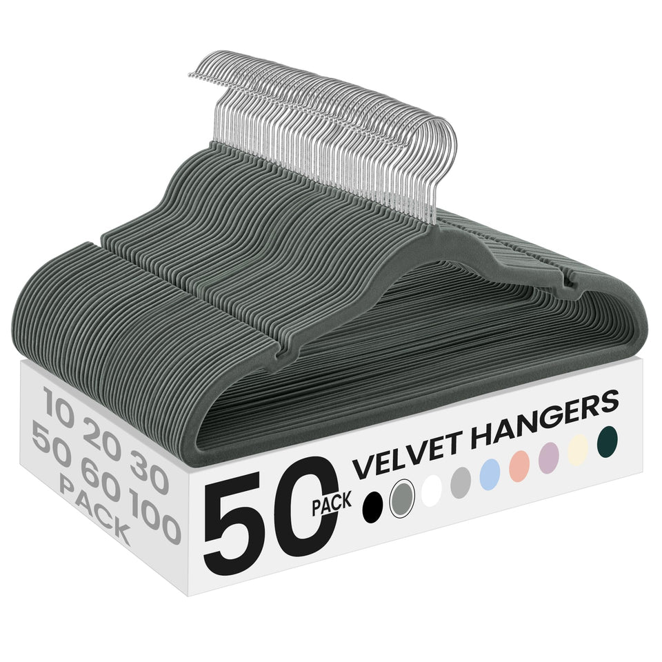 Songmics velvet hangers 50-pack front view highlighting slim profile for closet space.