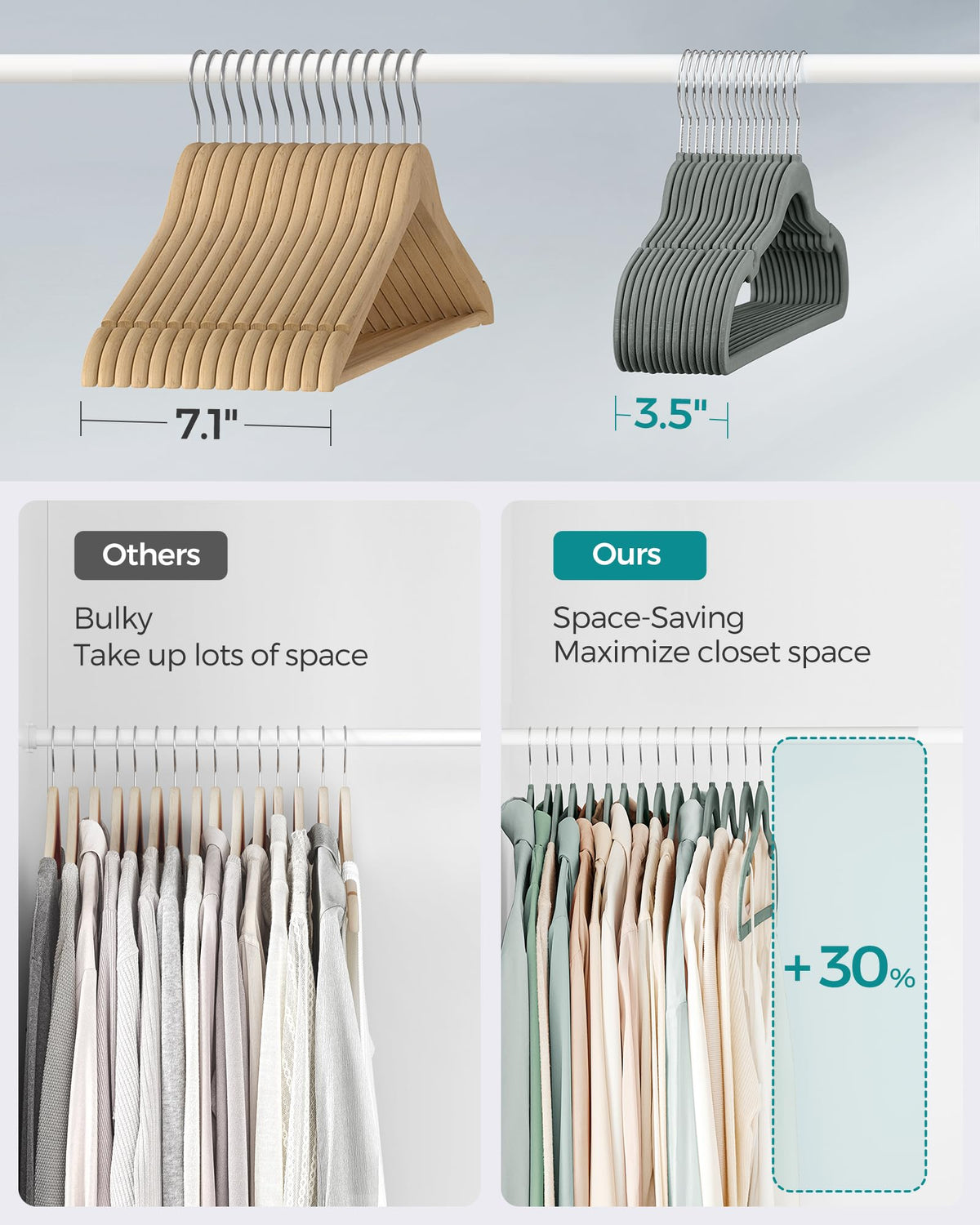 Songmics velvet hangers 50-pack with 360 degree swivel hook for easy access.