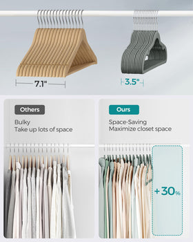 Songmics velvet hangers 50-pack with 360 degree swivel hook for easy access.