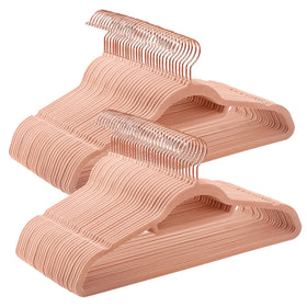 SONGMICS velvet hangers with rose gold swivel hook showcase a full set for organized wardrobe.