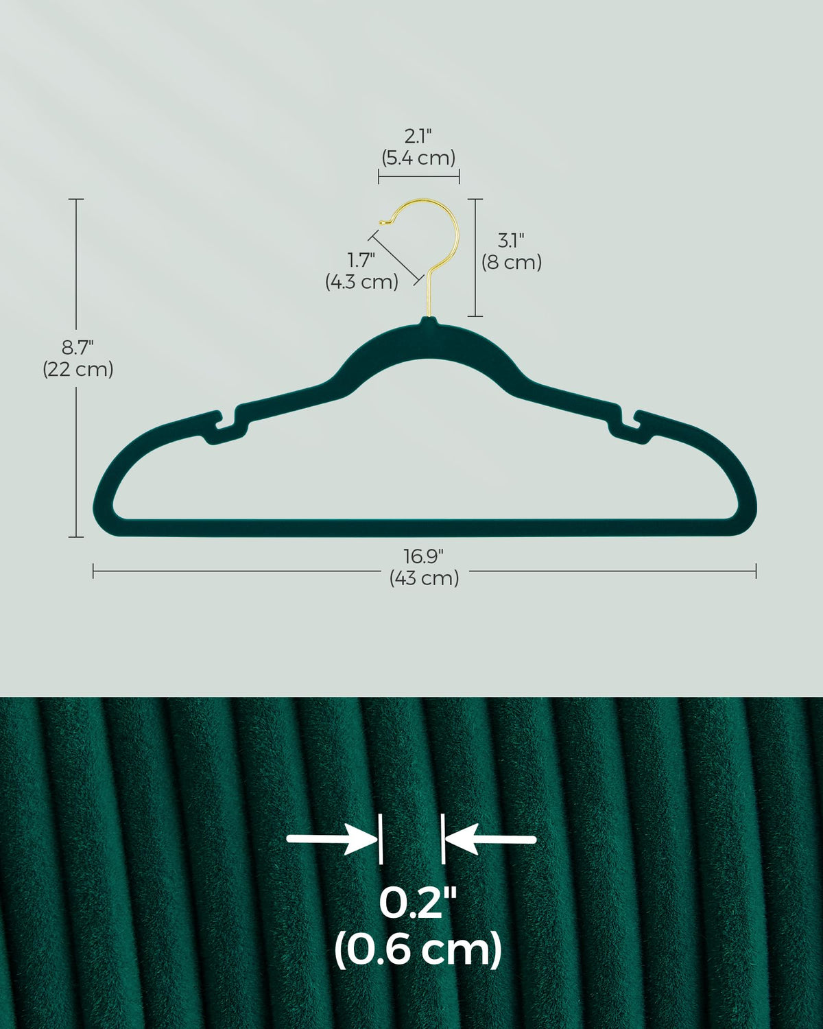 SongMics forest green velvet hangers create cohesive closet look.