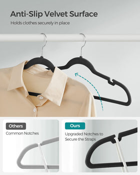 SONGMICS velvet hangers with pants bar for easy garment organization