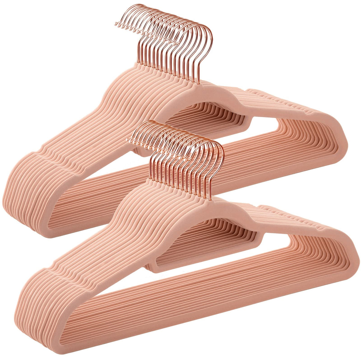 SONGMICS velvet hangers with rose gold hooks secure garments and keep them organized