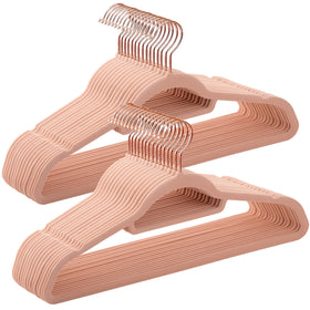 SONGMICS velvet hangers with rose gold hooks secure garments and keep them organized