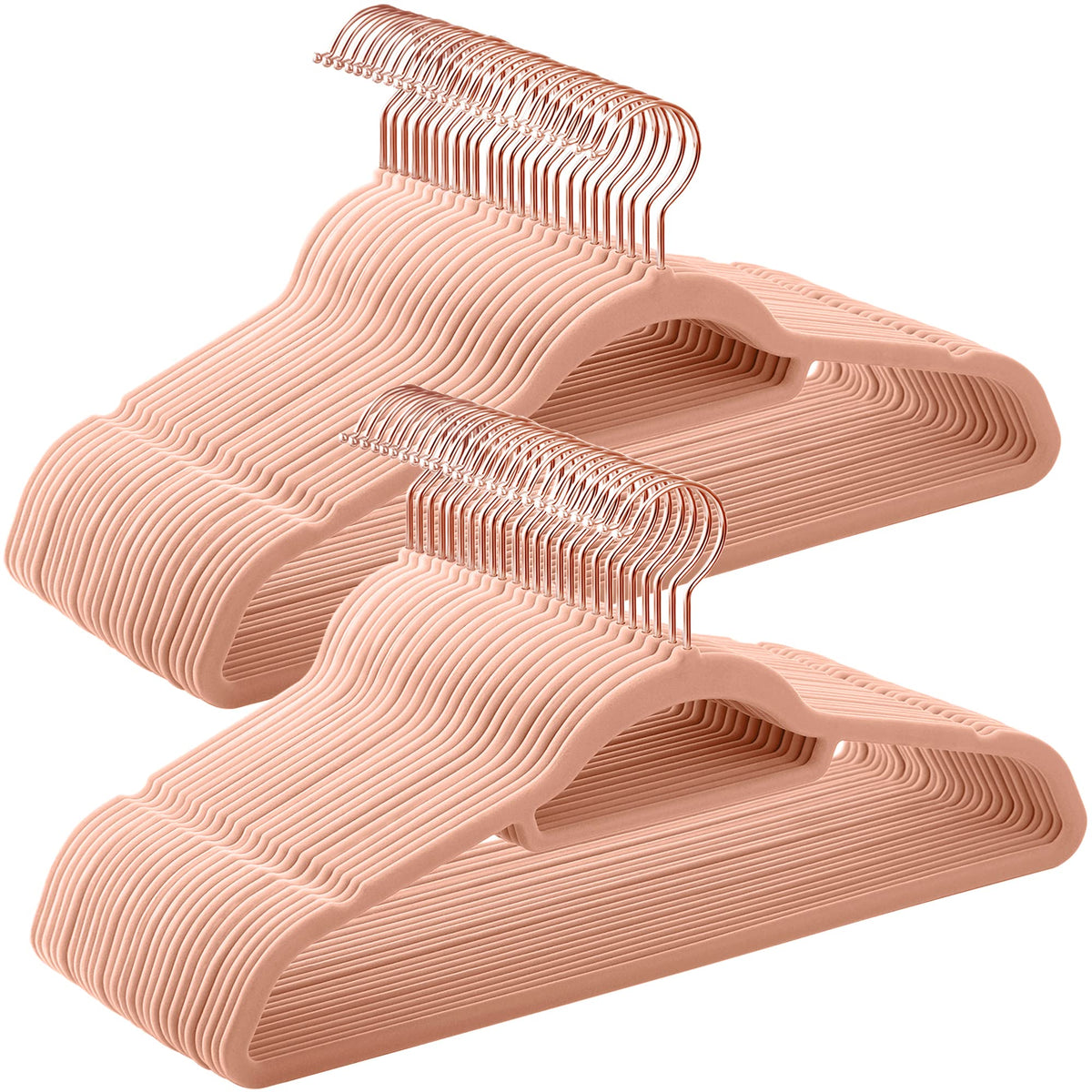SONGMICS velvet hangers with rose gold swivel hook prevent slips and keep outfits in place.