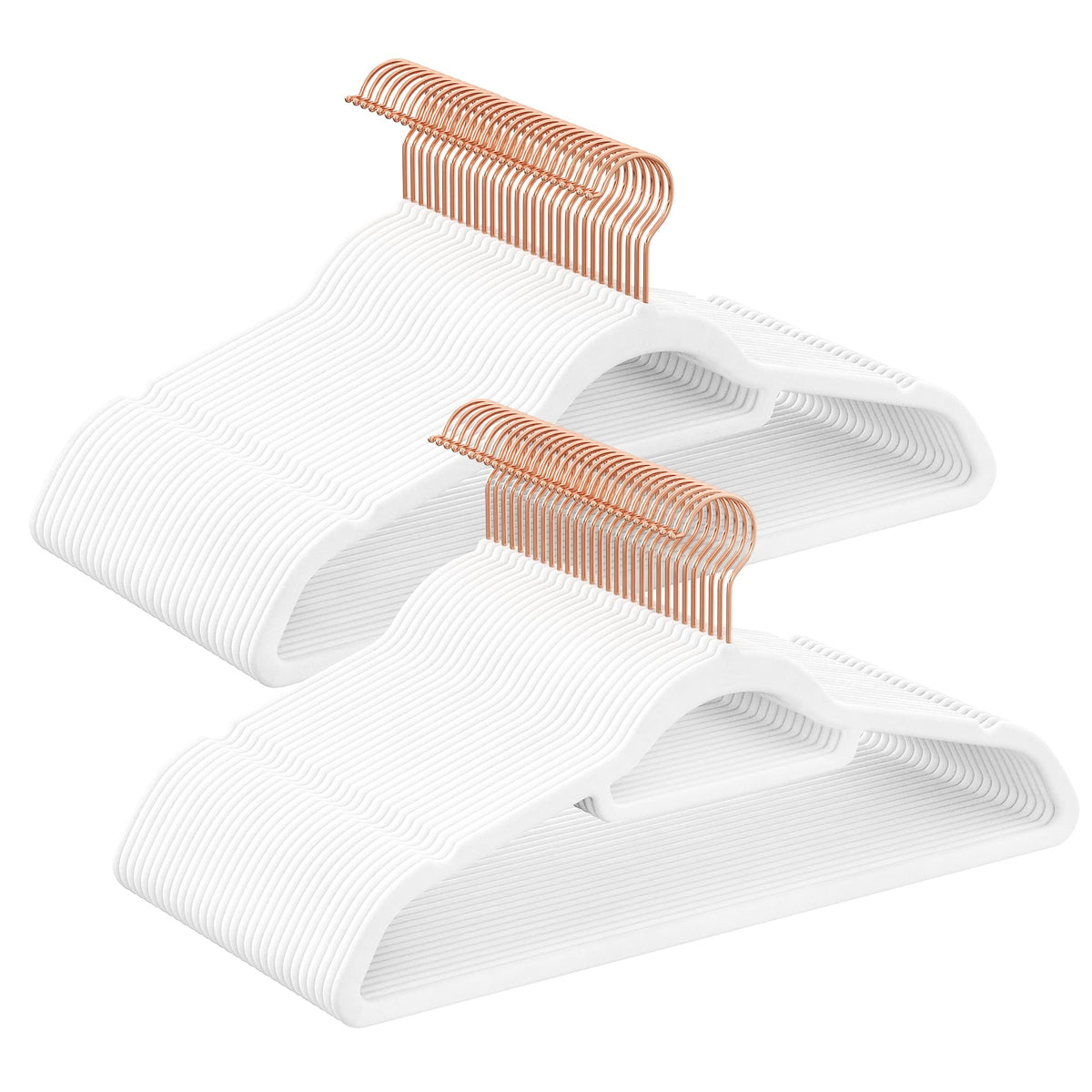 SONGMICS velvet hangers set60 with rose-gold hooks securely hold outfits.