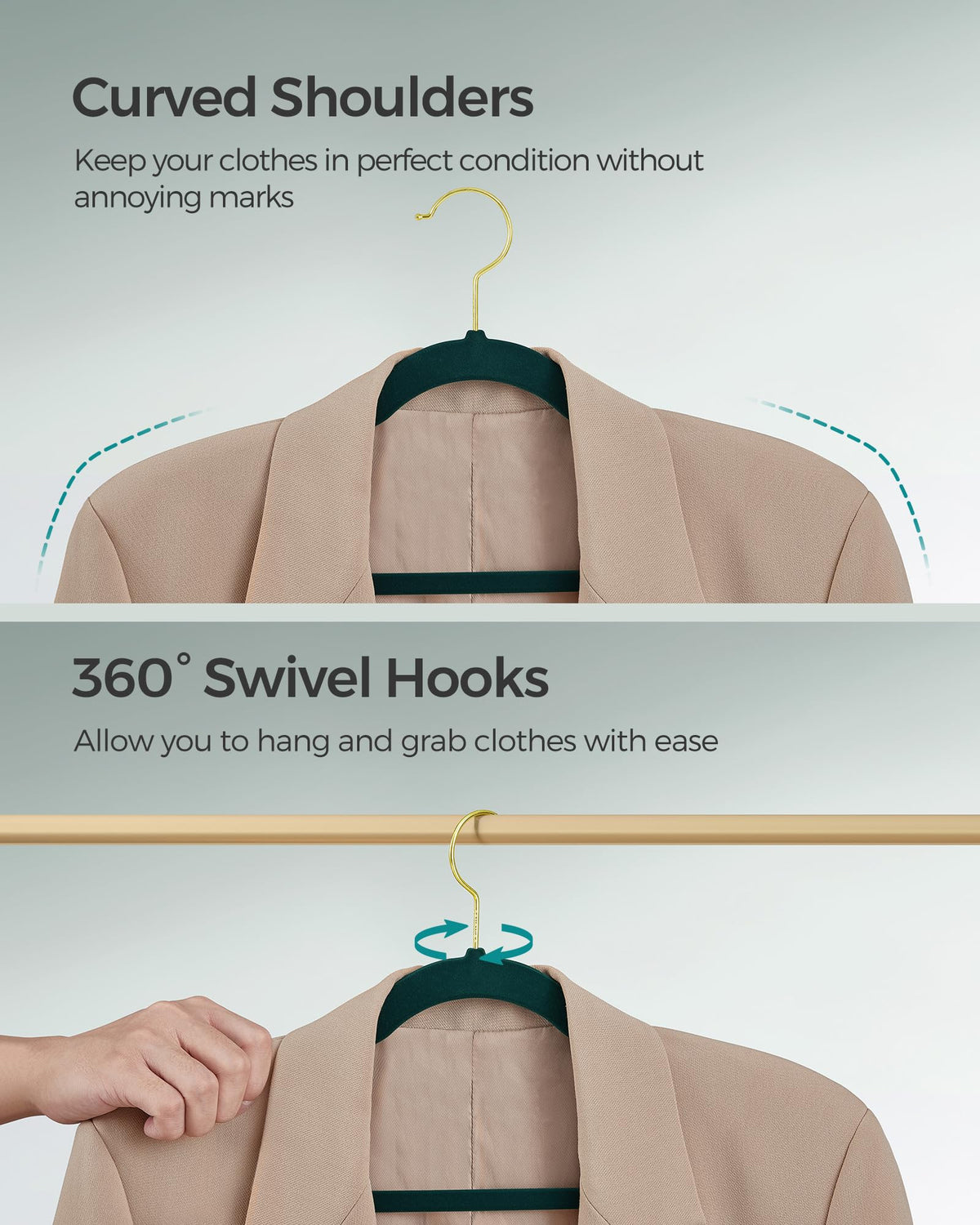 SongMics velvet hangers help maintain fabric shape with gentle support.