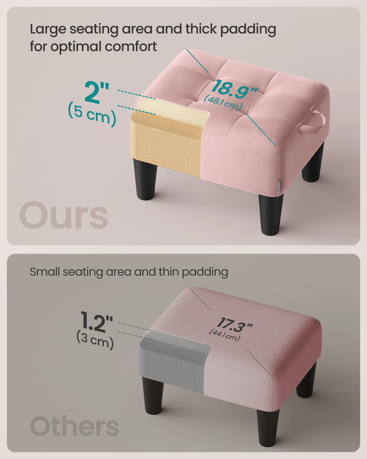 SONGMICS velvet-seat ottoman with soft texture for daily use.