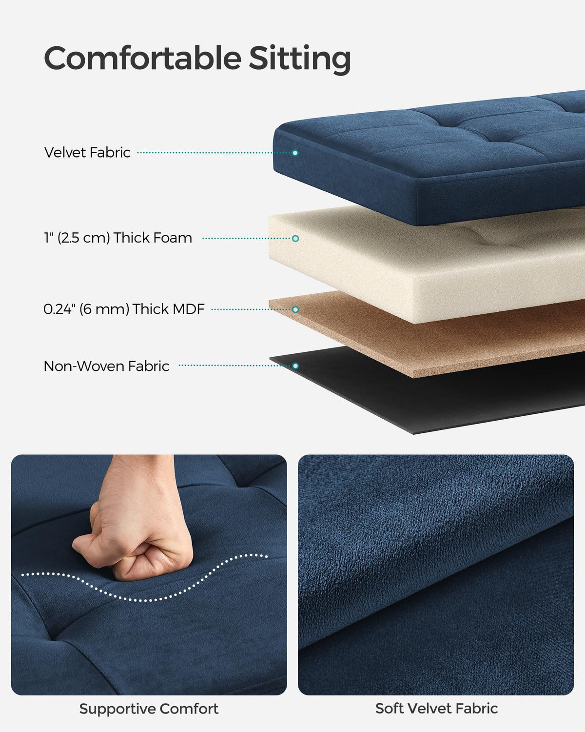 SONGMICS velvet tufted ottoman adds elegant flair to living rooms.