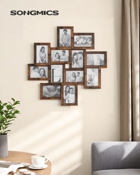 SONGMICS wall display assembly diagram showing frame layout.