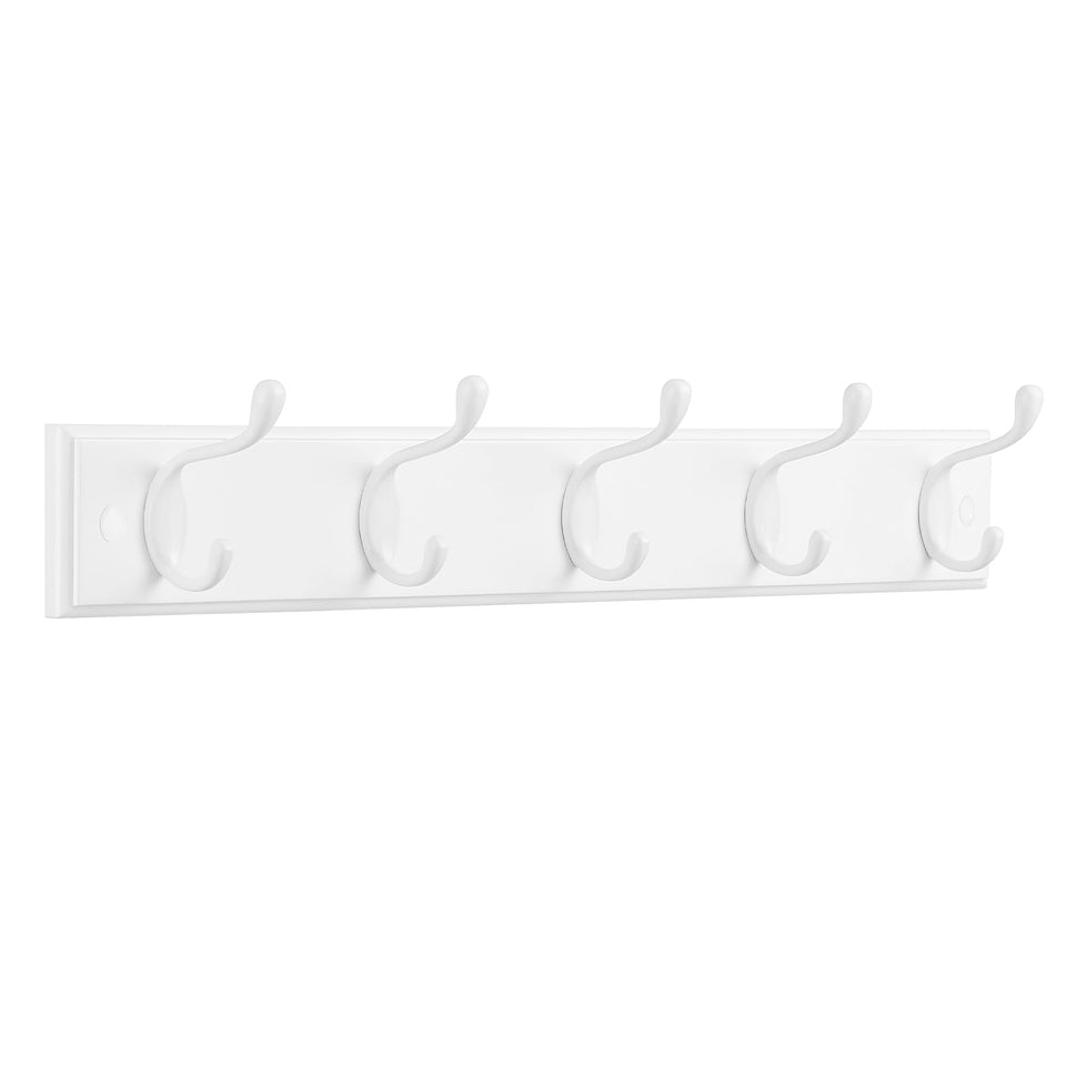 SONGMICS wall-mounted coat rack with five dual hooks, keeps coats organized and accessible in entryways.