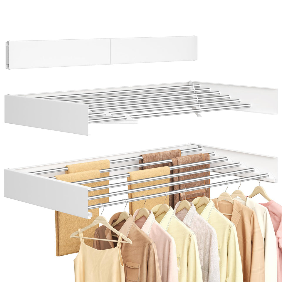 Songmics wall-mounted drying rack with six extended aluminum bars for efficient laundry air drying