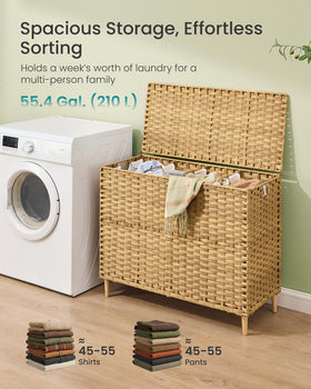 SONGMICS wooden feet lift the laundry bin to protect clothes from moisture.