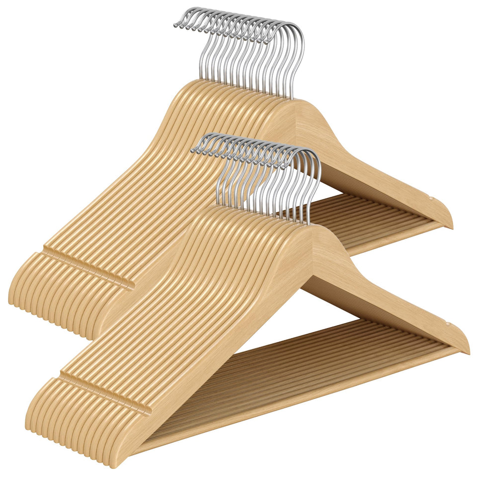SONGMICS wooden hanger 30-pack with birch wood provides sturdy support for coats.