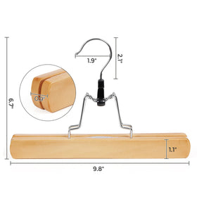 Songmics wooden pants hangers closeup wood grain and finish.