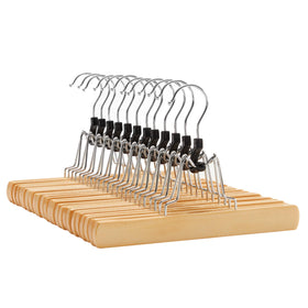 Songmics wooden pants hangers full-front view showing natural finish.