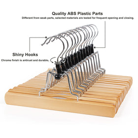 Songmics wooden pants hangers non-slip felt detail protects fabrics.
