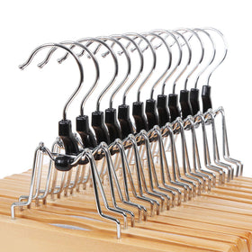 Songmics wooden pants hangers silk-friendly felt protects delicate fabrics.