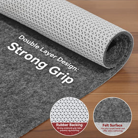 Soft felt cushion underfoot from Songrey rug pad for comfort and sound reduction.