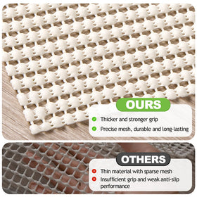 Songrey thick rug pad grips floors to prevent slipping and bunching in busy areas.