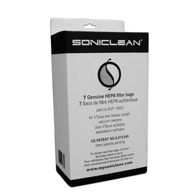 Soniclean U1 Upright HEPA Filter Bags packaging shows secure fit and easy replacement.