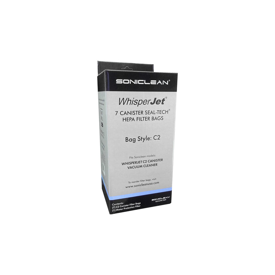 Soniclean WhisperJet C2 filter bags pack for high-capacity filtration.