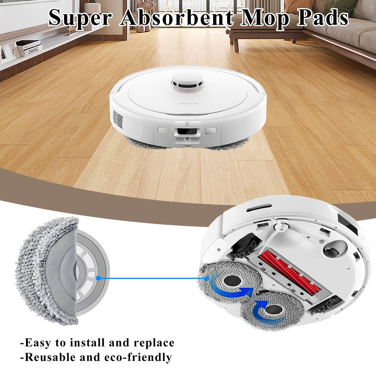 Soniicmomo Qrevo mop pads absorbent and lint-free for streak-free floors.