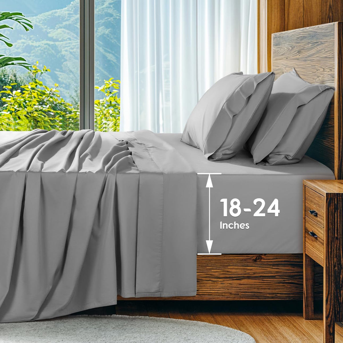 SONORO KATE 1000TC Egyptian cotton sheets close-up showing silky sateen finish on King grey set