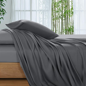 SONORO KATE bamboo sheets in dark grey king size on flat lay with hotel-luxury look.