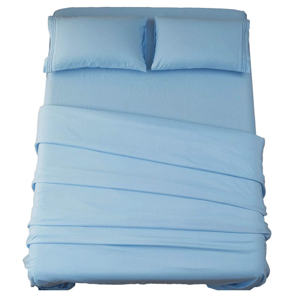 SONORO KATE bed sheet set embroidery detail in lake blue for refined style.