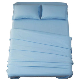 SONORO KATE bed sheet set embroidery detail in lake blue for refined style.