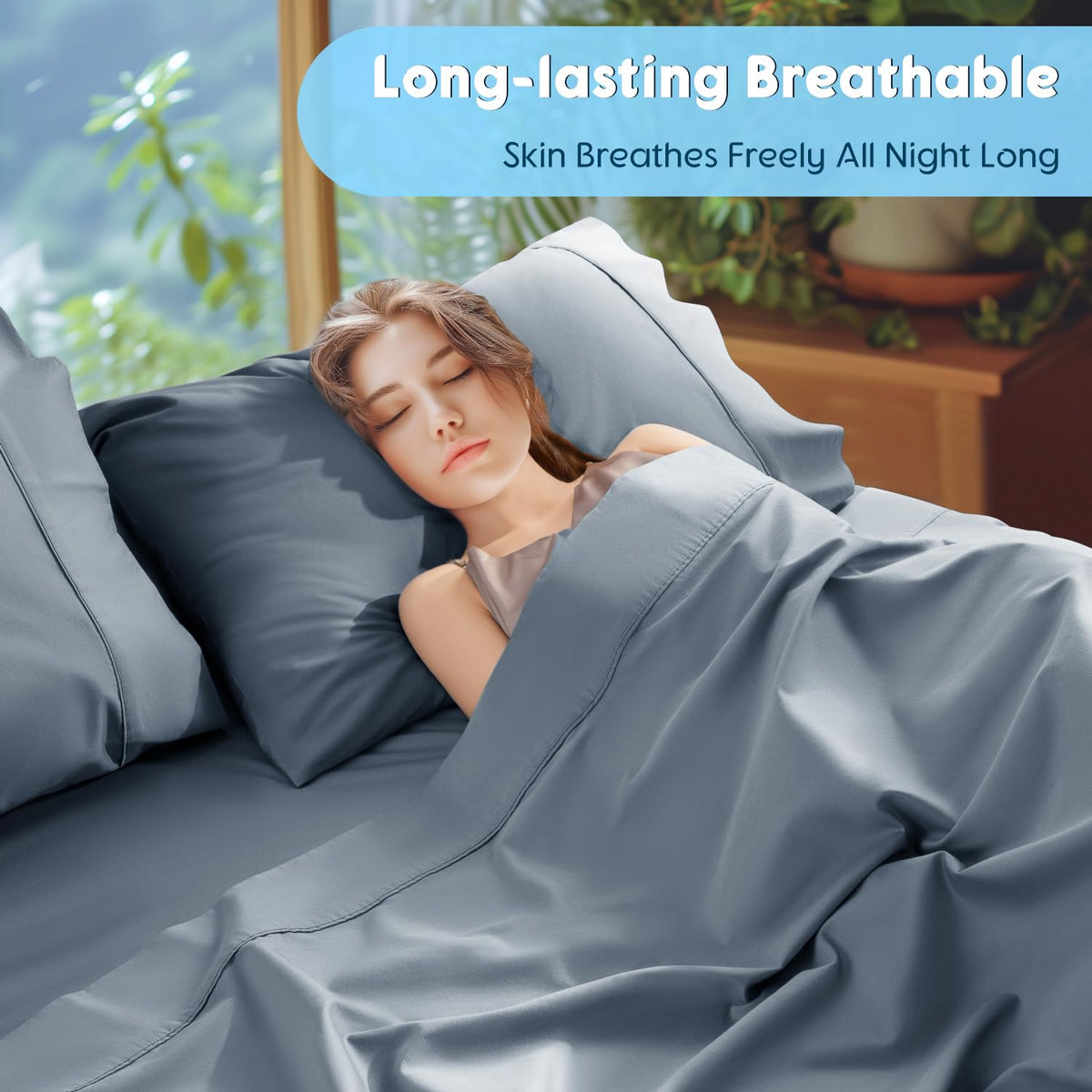 SONORO KATE bedroom scene in French Blue conveys spa-like elegance